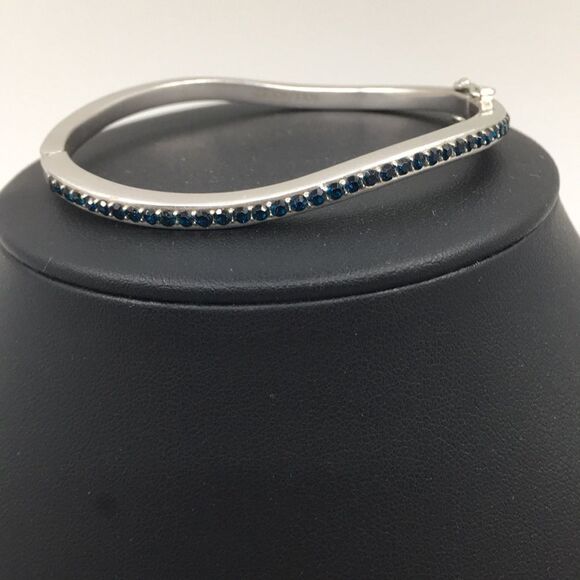 Sole Society Silver Tone Blue Pave Crystal Bracelet - Wave Hinge Bangle - Picture 1 of 16